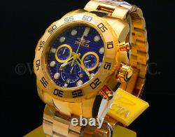 NEW Invicta Pro Diver 50MM Chrono 18K Gold Plated Blue Dial S. S Bracelet Watch