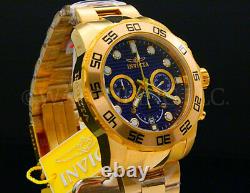 NEW Invicta Pro Diver 50MM Chrono 18K Gold Plated Blue Dial S. S Bracelet Watch