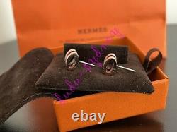 NIB AUTH HERMES mini Pop H Earrings in Dragee color With Rose Gold plated hardwa
