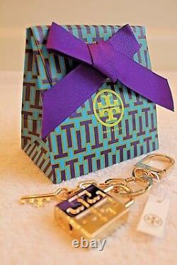 NWT Authentic TORY BURCH Gold Plated Padlock Key Fob Bag Charm with Gift Bag RARE