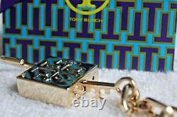 NWT Authentic TORY BURCH Gold Plated Padlock Key Fob Bag Charm with Gift Bag RARE