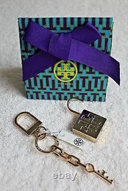 NWT Authentic TORY BURCH Gold Plated Padlock Key Fob Bag Charm with Gift Bag RARE