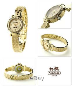 NWT Coach WOMEN'S SIGNATURE ETCHED Gold Plated Tone BANGLE WATCH 24mm 14502202