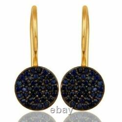 Natural Blue Sapphire Gemstone Gold Plated 925 Silver Hook Earrings Jewelry
