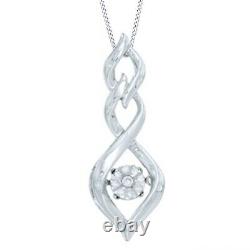 Natural Dancing Diamond Pendant Necklace With Chain in 14K White Gold Plated