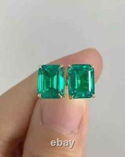 Natural Emerald 3.50CT Emerald Cut Women's Stud Earrings 14k Yellow Gold Plated