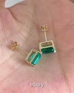 Natural Emerald 3.50CT Emerald Cut Women's Stud Earrings 14k Yellow Gold Plated