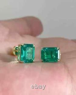 Natural Emerald 3.50CT Emerald Cut Women's Stud Earrings 14k Yellow Gold Plated