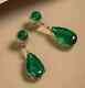 Natural Emerald 3.50ct Pear Cut Drop/dangle Earrings 14k Yellow Gold Plated