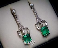 Natural Emerald 4.10Ct Emerald Drop & Dangle Earrings 14K White Gold Plated