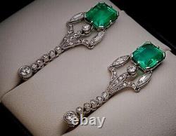 Natural Emerald 4.10Ct Emerald Drop & Dangle Earrings 14K White Gold Plated
