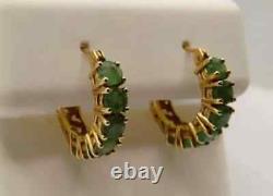 Natural Emerald Women's Hoop Earring 2.50Ct Round Cut 14K Yellow Gold Plated