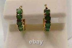 Natural Emerald Women's Hoop Earring 2.50Ct Round Cut 14K Yellow Gold Plated