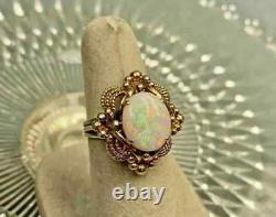 Natural Fire Opal 2.00Ct Oval Cut Vintage Engagement Ring 14K Yellow Gold Plated