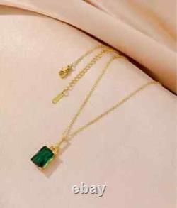 Natural Green Emerald 3Ct Emerald Cut Solitaire Pendant 14K Yellow Gold Plated