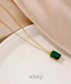 Natural Green Emerald 3Ct Emerald Cut Solitaire Pendant 14K Yellow Gold Plated