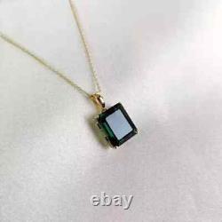 Natural Green Emerald 4.00Ct Emerald Cut Wedding Pendant 14K Yellow Gold Plated