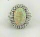 Natural Opal 4ct Oval Cut Large Halo Wedding Ring 14k White Gold Plated Silver