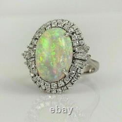 Natural Opal 4CT Oval Cut Large Halo Wedding Ring 14k White Gold Plated Silver