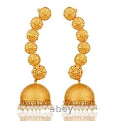 Natural Pearl 18k Gold Plated 925 Sterling Silver Jhumka Earrings Jewelry