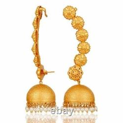 Natural Pearl 18k Gold Plated 925 Sterling Silver Jhumka Earrings Jewelry