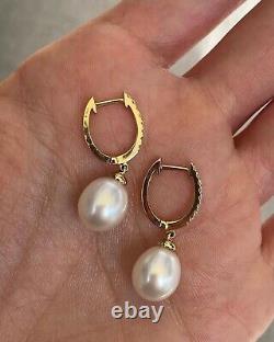 Natural Pearl 2.50Ct Round Cut Drop/Dangle Earrings In 14K Yellow Gold Plated