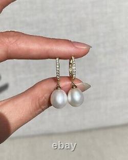 Natural Pearl 2.50Ct Round Cut Drop/Dangle Earrings In 14K Yellow Gold Plated