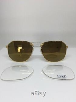 New FRED Lunettes Cap Horn Sunglasses Force 10 22kt Gold Plated Gold Mirror 56mm