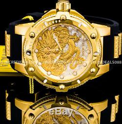 New Invicta Men Dragon Speedway Automatic 18K Gold Plated Black 24 Jewel Watch