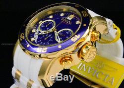 New Invicta Men Scuba Pro Diver Chrono 18K Gold Plated Blue Dial SS Poly Watch