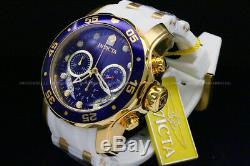 New Invicta Men Scuba Pro Diver Chrono 18K Gold Plated Blue Dial SS Poly Watch