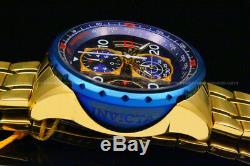 New Invicta MenAviator 18K Gold Plated Blue Dial Tachy S. S Chrono Bracelet Watch