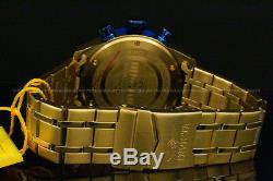 New Invicta MenAviator 18K Gold Plated Blue Dial Tachy S. S Chrono Bracelet Watch