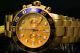 New Invicta Pro Diver 50mm Chrono 18k Gold Plated Gold Dial S. S Bracelet Watch