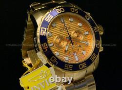 New Invicta Pro Diver 50MM Chrono 18K Gold Plated Gold Dial S. S Bracelet Watch