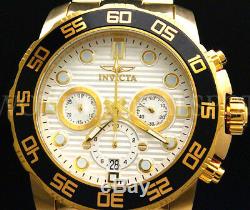 New Invicta Pro Diver 50MM Chrono 18K Gold Plated Silver Dial S. S Bracelet Watch