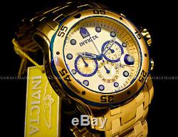 New Invicta Pro Diver Scuba 18K Gold Plated Gold Dial Chrono S. S Bracelet Watch
