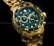 New Invicta Pro Diver Scuba 18k Gold Plated Green Dial Chrono S. S Bracelet Watch