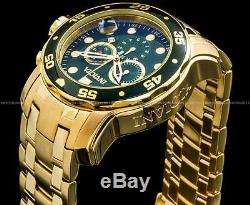 New Invicta Pro Diver Scuba 18K Gold Plated Green Dial Chrono S. S Bracelet Watch