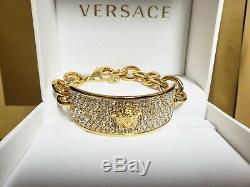 New Versace 24k Gold Plated Medusa Bracelet With Swarovski Crystals