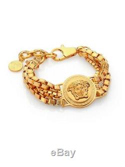 New Versace Men's Gold Plated Metal Triple Chain Medusa Bracelet