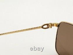New Vintage Cartier 56mm Brushed Gold Brown Lenses Sunglasses France 18k