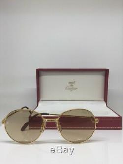 New Vintage Cartier Louis Sunglasses Round Frame 18K Gold Plated 1980s France