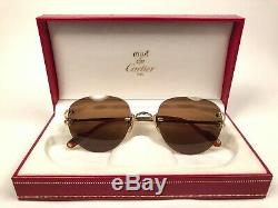 New Vintage Cartier Salisbury Rimless Gold Plated 18k Sunglasses France