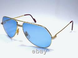 New Vintage Cartier Santos Screws 62mm Sunglasses Blue France 18k Heavy Plated