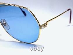 New Vintage Cartier Santos Screws 62mm Sunglasses Blue France 18k Heavy Plated