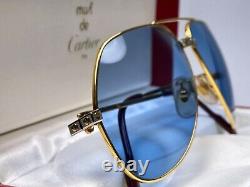 New Vintage Cartier Santos Screws 62mm Sunglasses Blue France 18k Heavy Plated