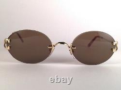 New Vintage Cartier Scala Rimless Gold Plated 18k Sunglasses France