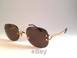 New Vintage Cartier Serrano Rimless Gold Plated 18k Sunglasses France