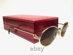 New Vintage Cartier St Honore 51mm Gold Brown Lenses Sunglasses France 18k